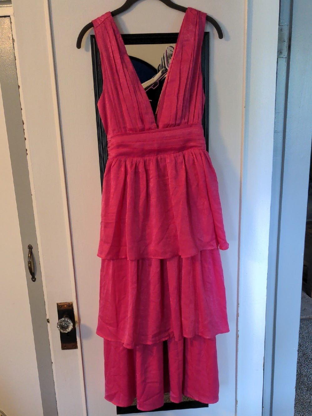 Lulu's Hot Pink Small Tiered Plunging V-Neck Dress